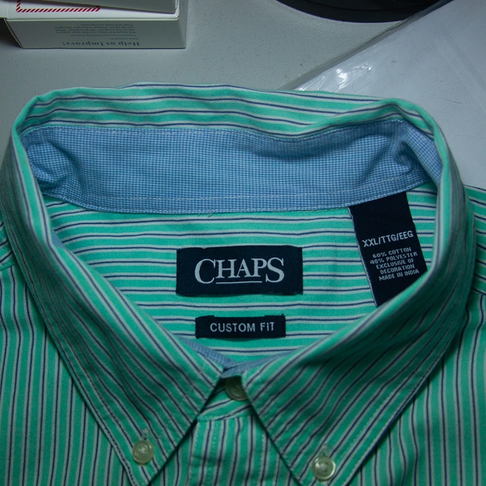 ChapS XXL Green short sleeve Stripe shirt "EUC" - Picture 5 of 7
